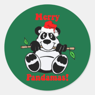 Sticker Rond Ours de panda de Noël drôle