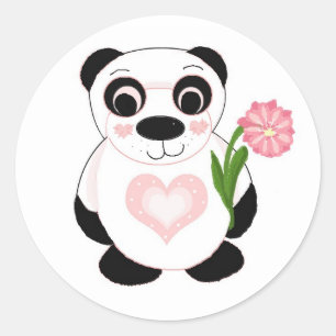 Sticker Rond Ours de panda doux avec fleur