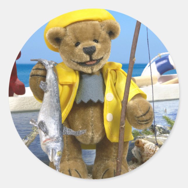 Sticker Rond Ours Dinky : Pêcheur (Devant)