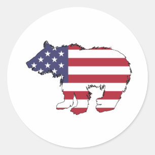 Sticker Rond Ours "drapeau américain "