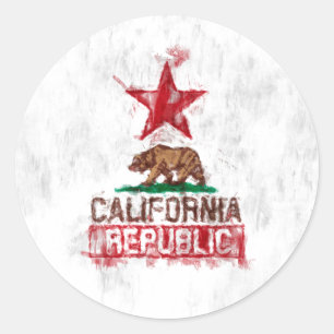 Sticker Rond Ours drapeau de Californie en style peint