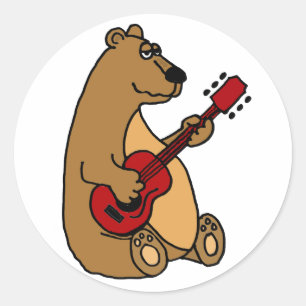 Sticker Rond Ours drôle jouant la guitare