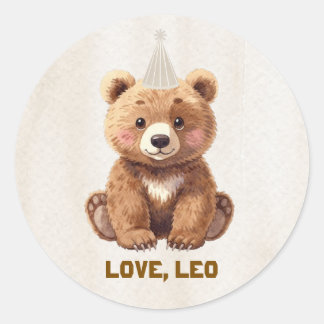 Sticker Rond Ours en aquarelle mignonne forêt anniversaire Clas