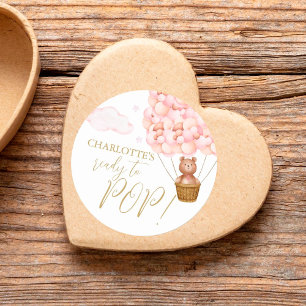 Sticker Rond Ours en attente de naître Ourson Rose Fête Prénata