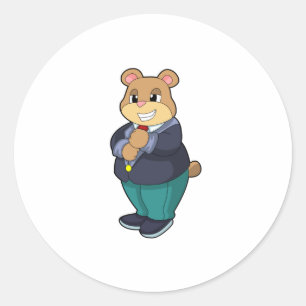 Sticker Rond Ours en marié avec costume