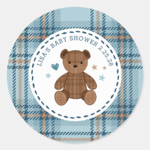 Sticker Rond Ours en peluche à carreaux tartan classique, douch