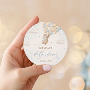 Sticker Rond Ours en peluche avec Baby shower Ballons Bleus