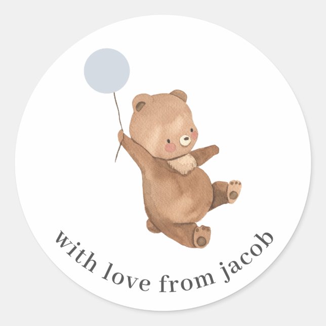 Sticker Rond Ours en peluche avec ballon bleu (Devant)