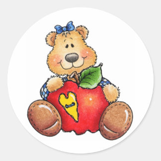 Sticker Rond Ours en peluche avec pomme