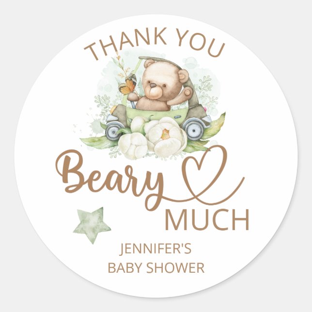 Sticker Rond ours en peluche bébé ours Merci béary beaucoup Cla (Devant)