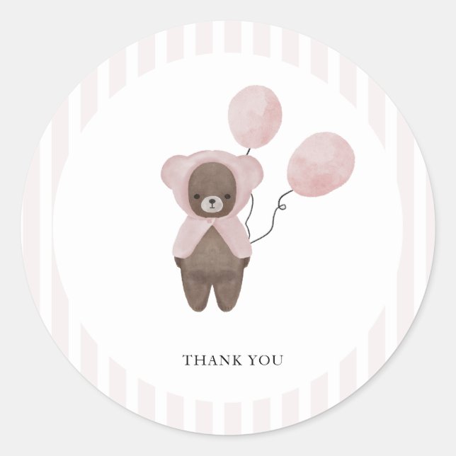 Sticker Rond Ours en peluche blanc rose (Devant)
