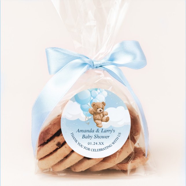 Sticker Rond Ours en peluche bleu avec ballons (Créateur téléchargé)