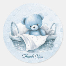 Ours en peluche bleu dans l'étiquette du panier