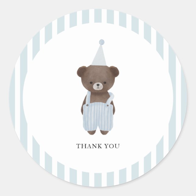 Sticker Rond Ours en peluche bleu Whimsical merci (Devant)