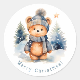 Sticker Rond Ours en peluche dans la forêt, personnalisé