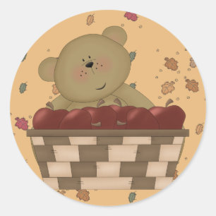 Sticker Rond ours en peluche de la récolte de pommes