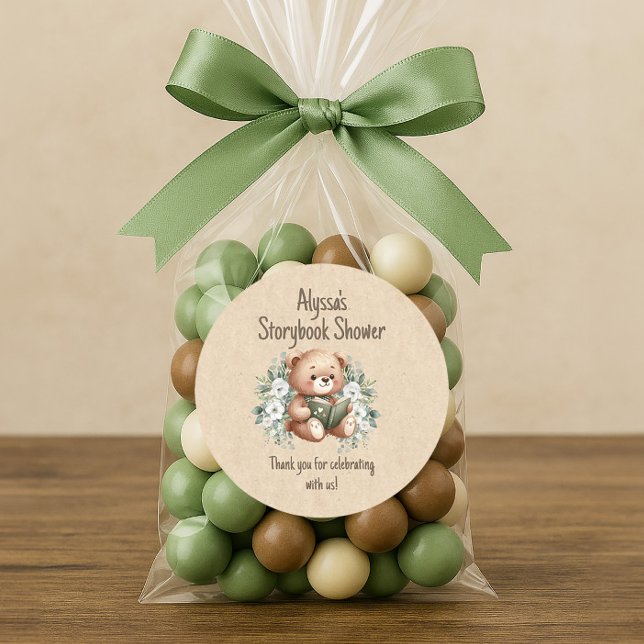 Sticker Rond Ours en peluche de livre d'histoires Cadeau de rem (Teddy bear storybook baby shower "Thank you" sticker.
)
