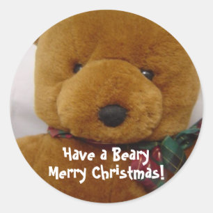 Sticker Rond Ours en peluche de Noël