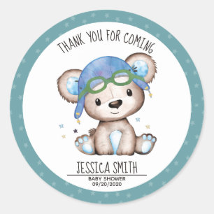 Sticker Rond Ours en peluche du pilote d'aquarelle