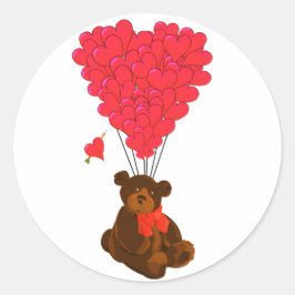 Sticker Rond Ours en peluche et ballons cardiaques