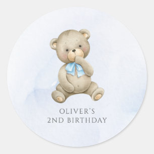 Sticker Rond Ours en peluche garçon anniversaire tout âge 