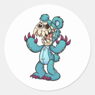 Sticker Rond ours en peluche maléfique au visage crânien