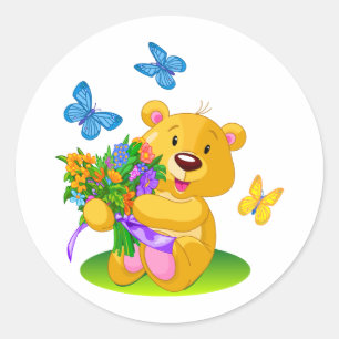 Sticker Rond Ours en peluche mignon