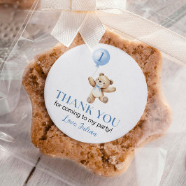 Sticker Rond Ours en peluche mignonne Béaire Bleu Premier anniv