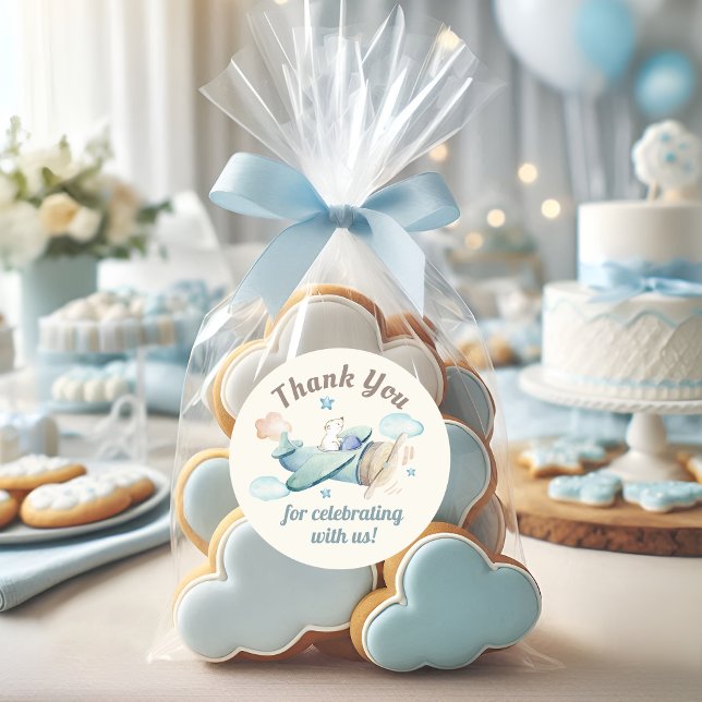 Sticker Rond Ours en peluche mou dans le Baby shower de l'avion (Créateur téléchargé)