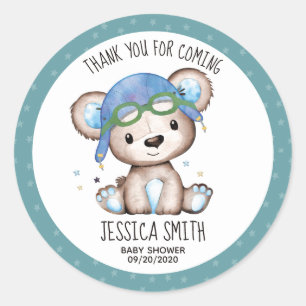 Sticker Rond Ours en peluche pilote aquarelle fantaisiste