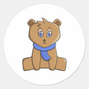 Sticker Rond Ours en peluche portant une écharpe bleue