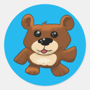 Sticker Rond Ours en peluche sur bleu