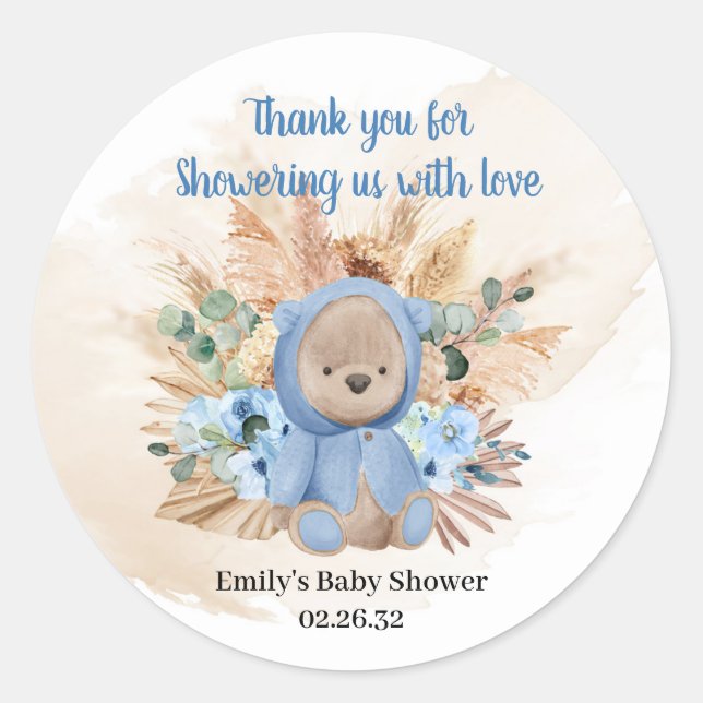 Sticker Rond Ours en peluche tropicale pampas herbe eucalyptus  (Devant)
