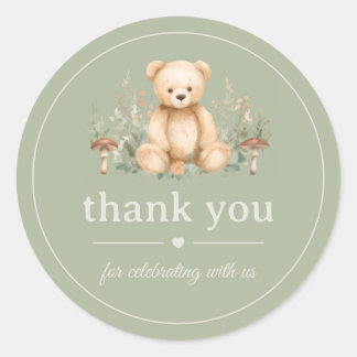 Sticker Rond Ours en peluche Woodland Shower Sage Vert Merci