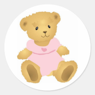Sticker Rond Ours en robe rose