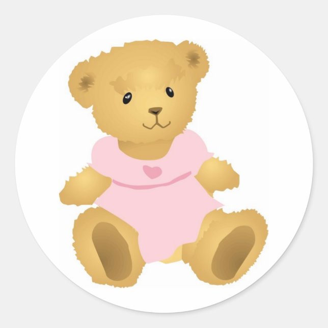 Sticker Rond Ours en robe rose (Devant)