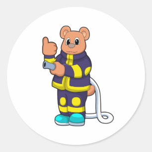 Sticker Rond Ours en tant que pompier au service des incendies 