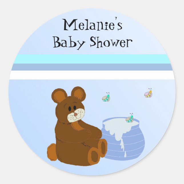 Sticker Rond Ours En Teddy Avec Baby shower En Pot De Miel (Devant)