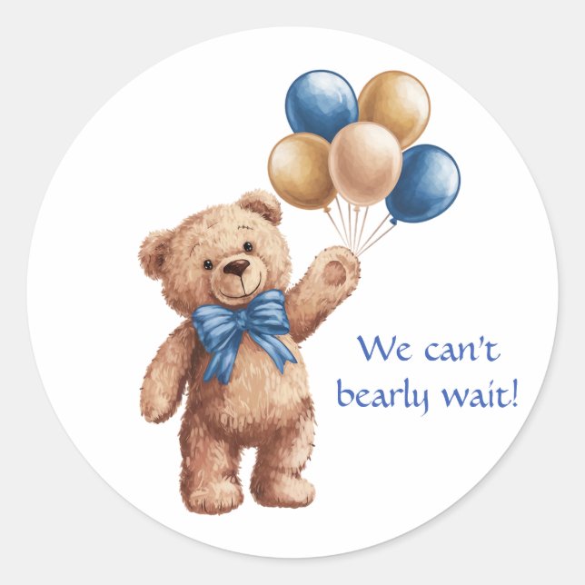 Sticker Rond Ours en Teddy Tan mignon avec Baby shower garçon d (Devant)