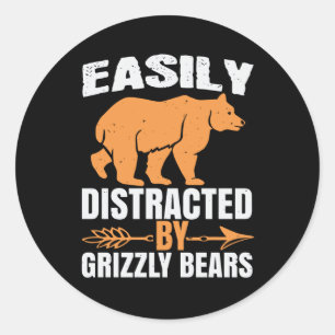 Sticker Rond Ours - Facilement Distrait Par Les Ours Grizzly
