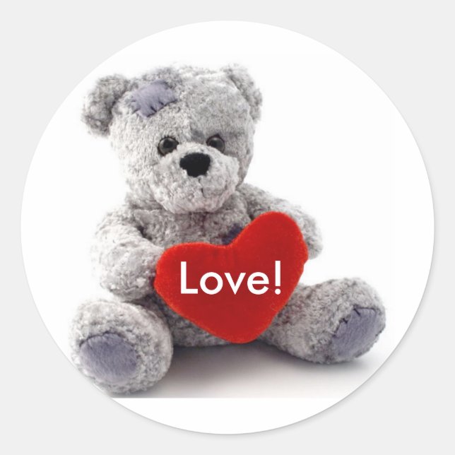 Sticker Rond Ours Gris Au Coeur (Devant)