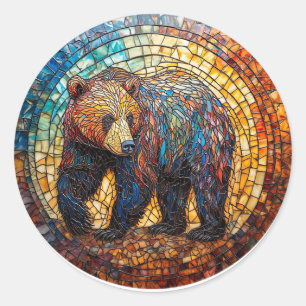Sticker Rond Ours grizzli en design artistique