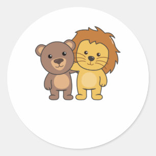 Sticker Rond Ours Lion Zoo Animaux mignons Enfants