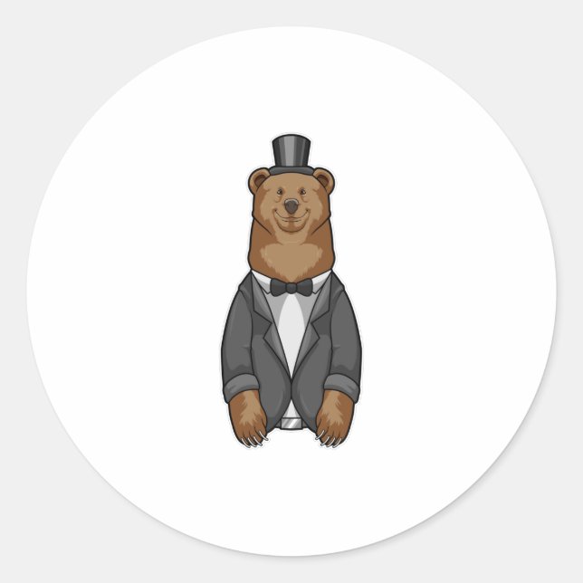 Sticker Rond Ours marié avec veste (Devant)