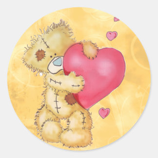 Sticker Rond Ours mignon aux coeurs