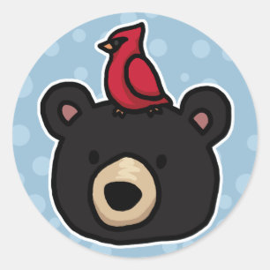 Sticker Rond Ours mignon et amical et cardinal
