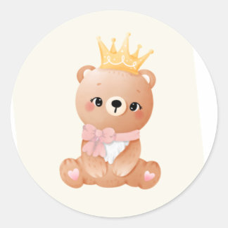 Sticker Rond Ours mignon et collant rond classique couronne