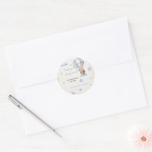 Sticker Rond Ours montgolfière baby shower bleu