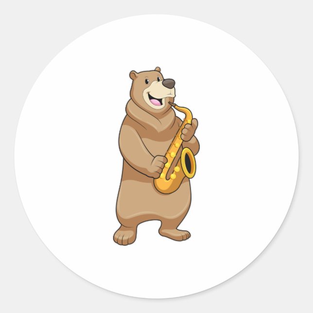 Sticker Rond Ours musicien avec saxophone (Devant)