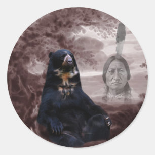 Sticker Rond Ours noir amérindien
